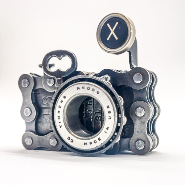 A camera made out of a bicycle chain.