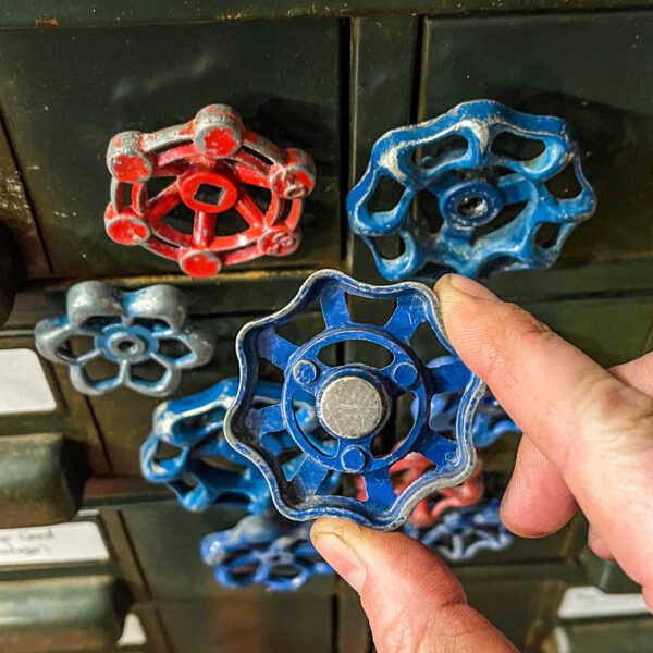 A person is holding a Shut-Off Valve Knob Magnets (set of 3) flower.
